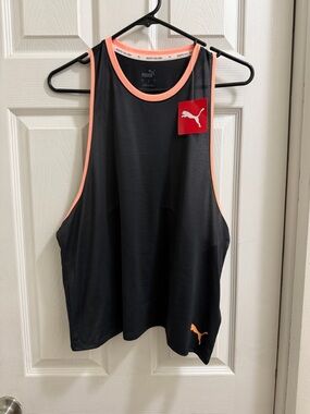 Puma Black Tank with Coral Trim and Logo